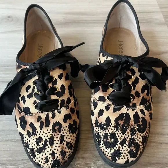 J. Renee 9 Schooner Cheetah Bling Lace Up Shoes - Picture 2 of 9